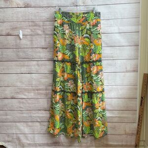 NEW WITHOUT TAGS CATO LINEN BLEND WIDE LEG‎ TIERED TROPICAL PRINT PANTS